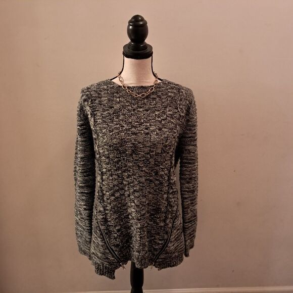Elon sweater women's large L grey marled textured knit zip sides oversized soft - Picture 1 of 10